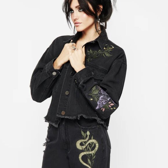 Nirah Forest Witch Black Denim Embroidery Jacket Disturbia - Picture 1 of 5